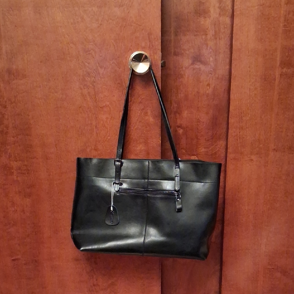 Black Leather Tote Bag - Classic Everyday Shoulder Bag